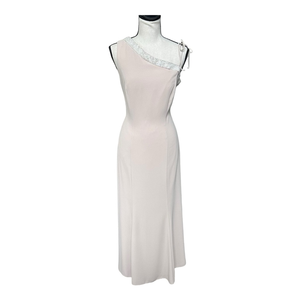 Vintage David’s Bridal Beaded Blush Gown Sz 10 One Shoulder Formal Dress